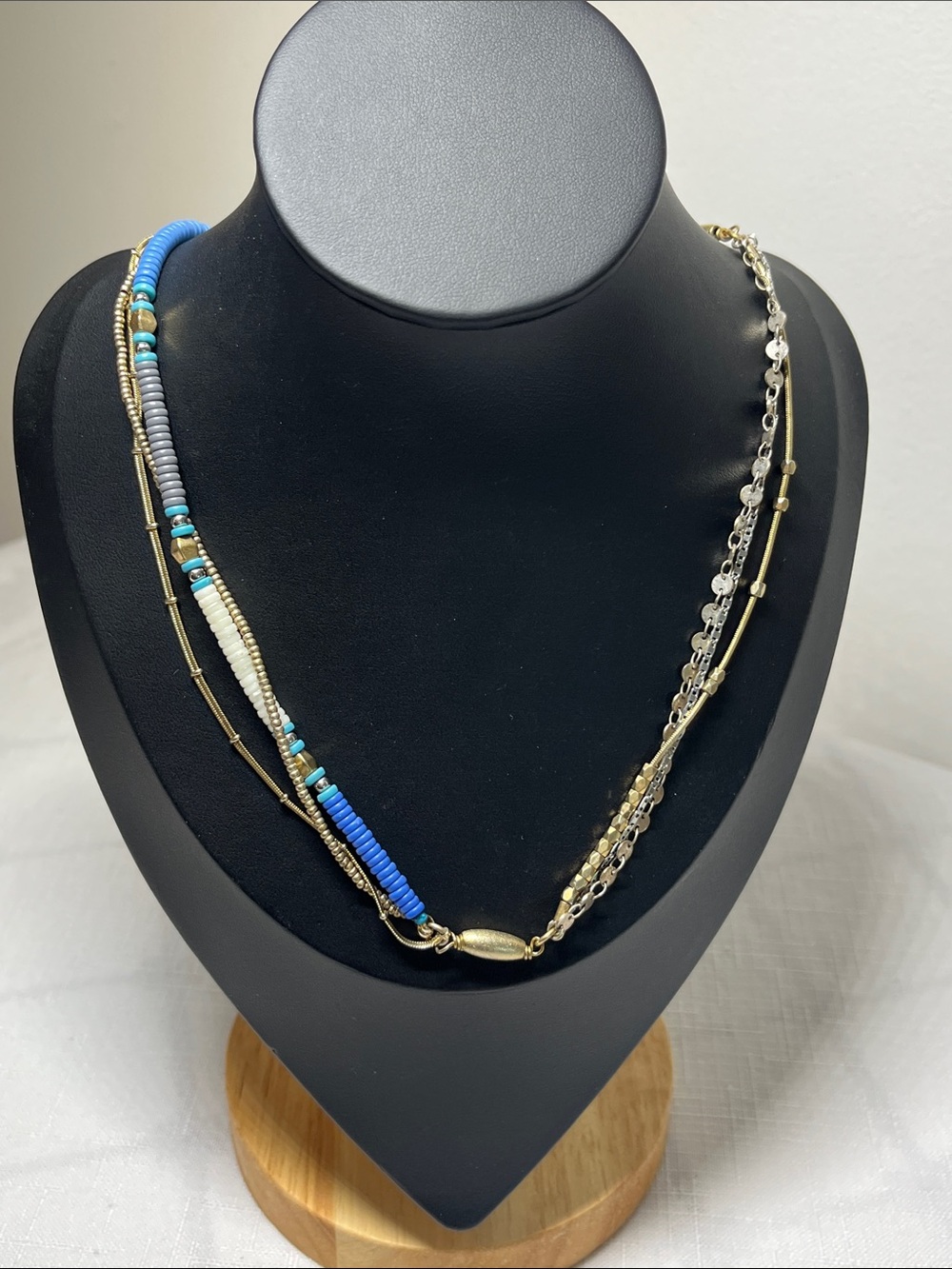 Stella & Dot Blue, Turquoise & Gold Layered Bead Necklace